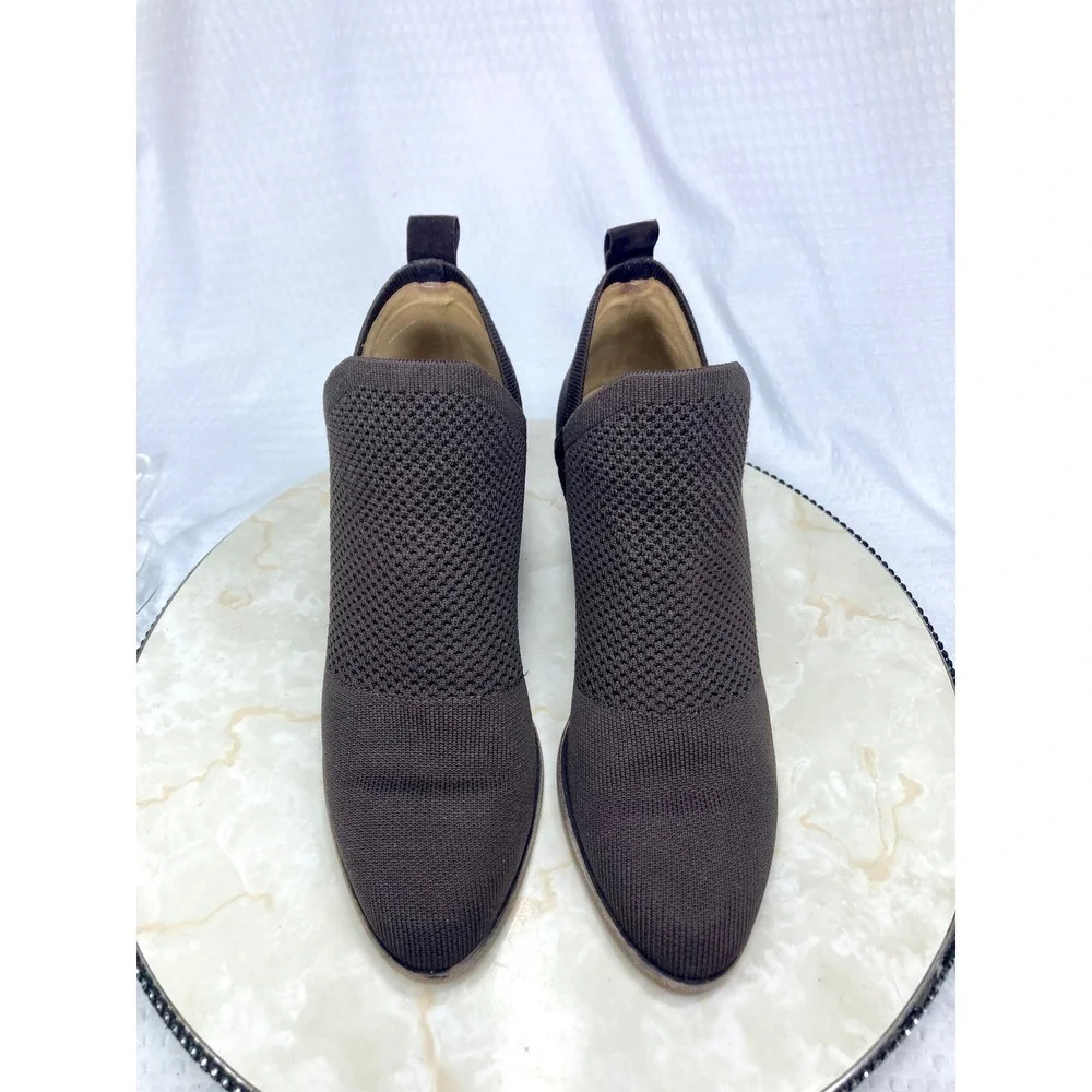 Eileen Fisher Joss Knit Ankle Booties Womens Sz 8.5 Brown Pointed Toe Block Heel